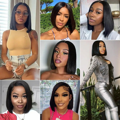 Put on and Go Glueless Wig Human Hair Pre Plucked Pre Cut Lace Bleached Knots Straight Short Bob Wigs Human Hair For Black Women