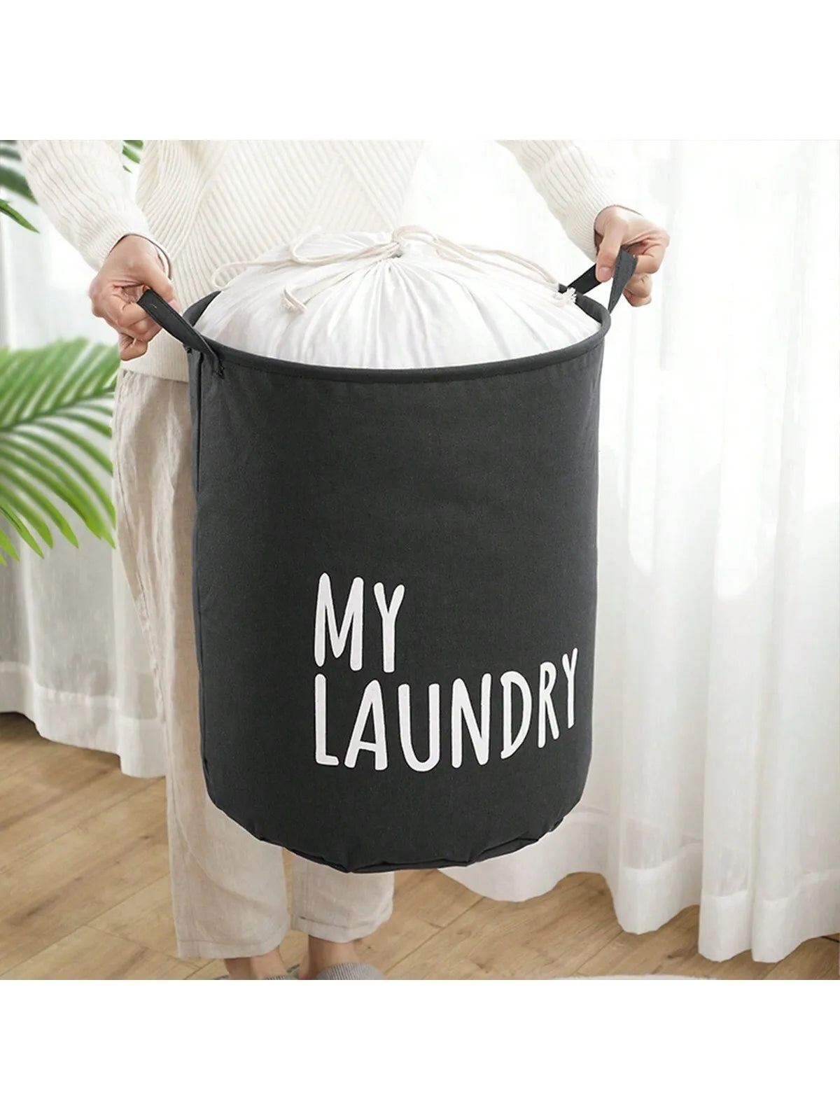 1pc-Foldable Drawstring Laundry Basket Large Capacity Waterproof Clothes Storage Basket For Home Bathroom Children's Toy Organiz