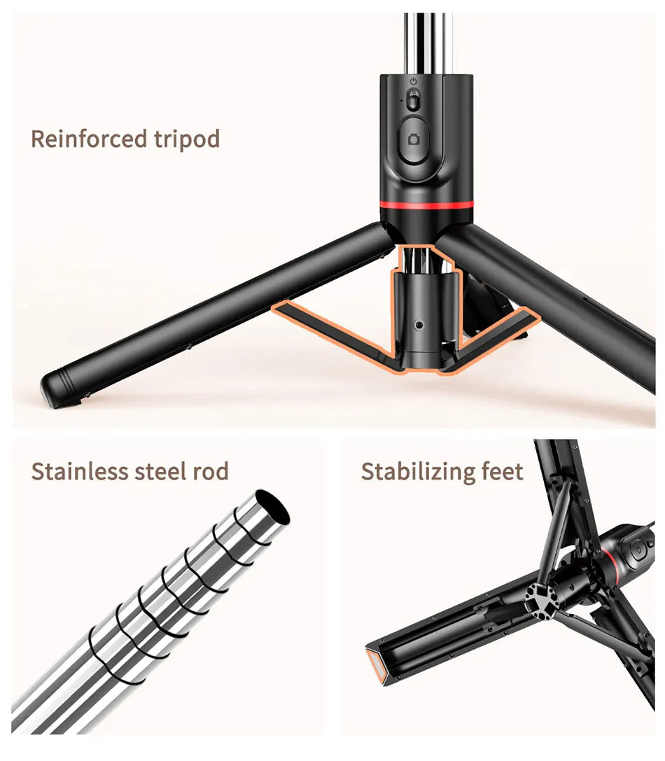 Selfie Stick Tripod with 3 Colors Fill Light Foldable Tripod with Bluetooth Wireless Remote for Xiaomi iPhone Samsung Smartphone