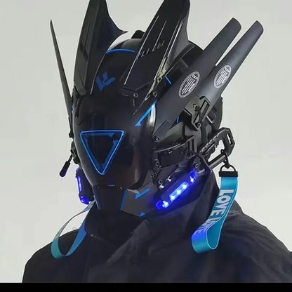 Light Techno Sense Boy Helmet Cosplay Mask  Mascaras Cyberpunk Mask Round Light Wing Braid Triangle Light Festival LED