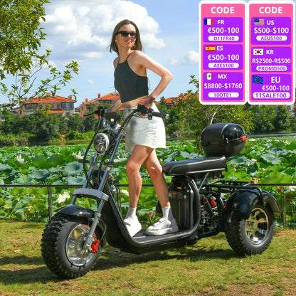 EEC COC Adult Electric 3 Wheel Scooter 2000W Motor Max Speed 40-45KM/H Max Load 250KG 18 Inch Off road Fat Tire Electric Scooter