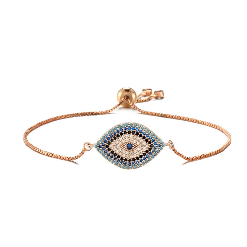 Mafisar 2024 Trendy Turkish Gold Color Evil Eye Bracelet Adjustable AAA CZ Pave Setting Female Luckry Party Jewelry Gift