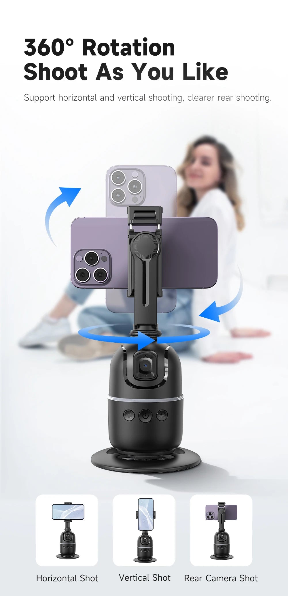 Smart Tracking Tripod for Camera Smartphone,Colorful Light 360 Rotation Follow Focus,Gimbal For Tiktok live photography