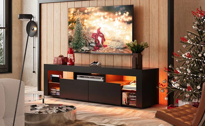 63 in TV Stand for 55/60/65/70 Inch TVs, Modern Entertainment Center with Open Shelves, Wood TV Console with 2 Storage Dra