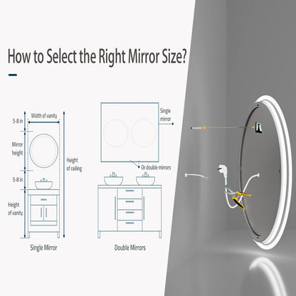 Large Round LED Bathroom Vanity Mirror Anti-Fog with Brighter Lights for Makeup Wall Mount Smart Touch