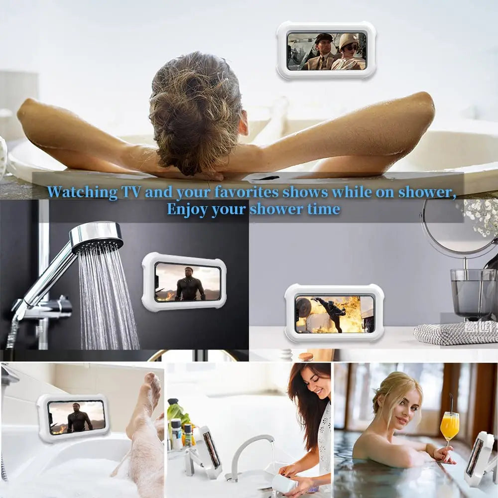 Waterproof Shower Phone Holder with 480° Rotation, Angle Adjustable, Wall Mounted Phone Holder for Bathroom Kitchen, Up to 6.8In