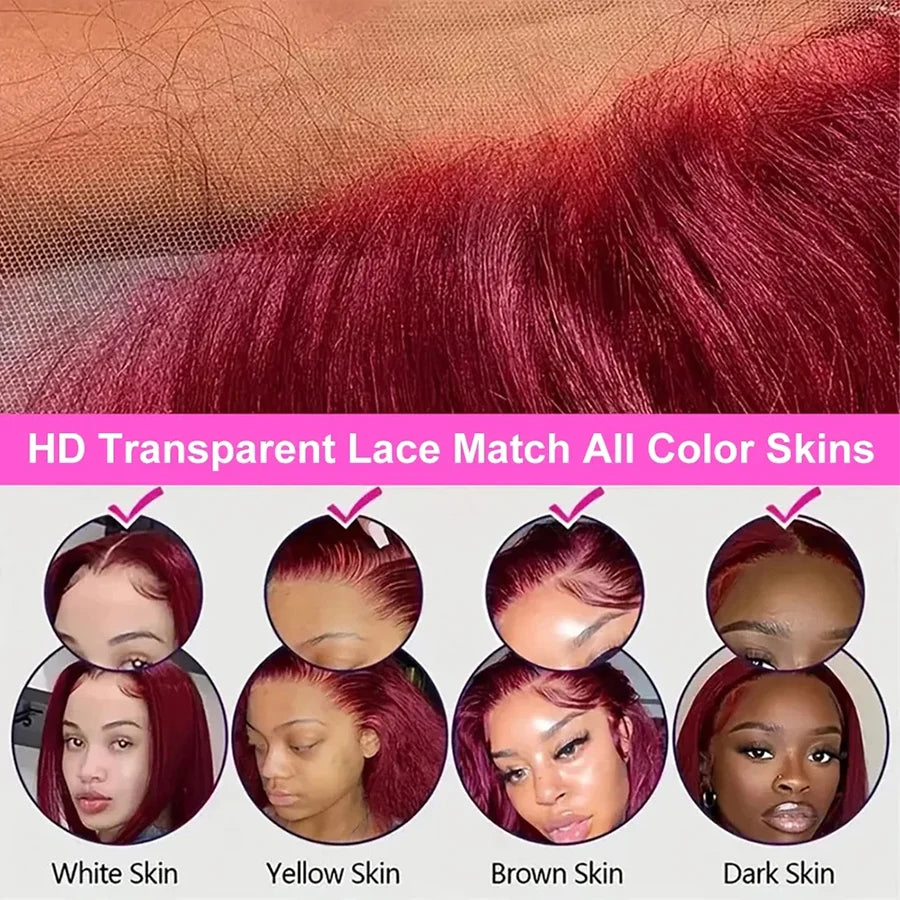 99J Burgundy Straight Bob Wigs Wear and Go Glueless Wigs 13x4 Lace Front Human Hair Wigs Pre Cut No Glue For Women Red Colored