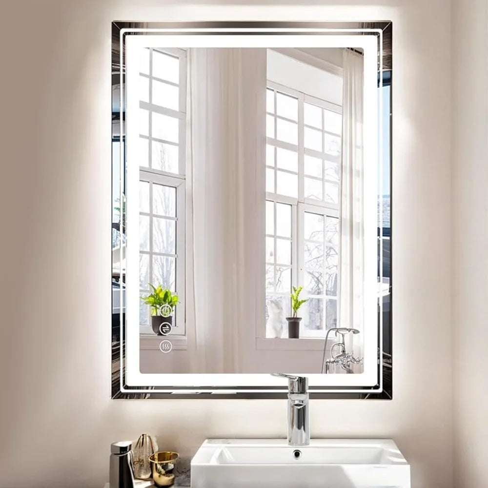 Bathroom Mirror with Lights 36x28 Inch Anti-Fog Shatter-Proof Wall-Mounted with Frontlet & Backlit Fixture Home Freight free