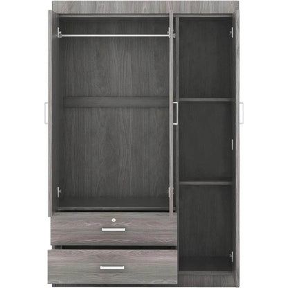 Freestanding Wardrobe Cabinet for Bedroom, 3 Doors Wooden Wardrobe Closet Cabinet with 2 Drawers， with Hanging Rod Shelf - MarvelouStoree