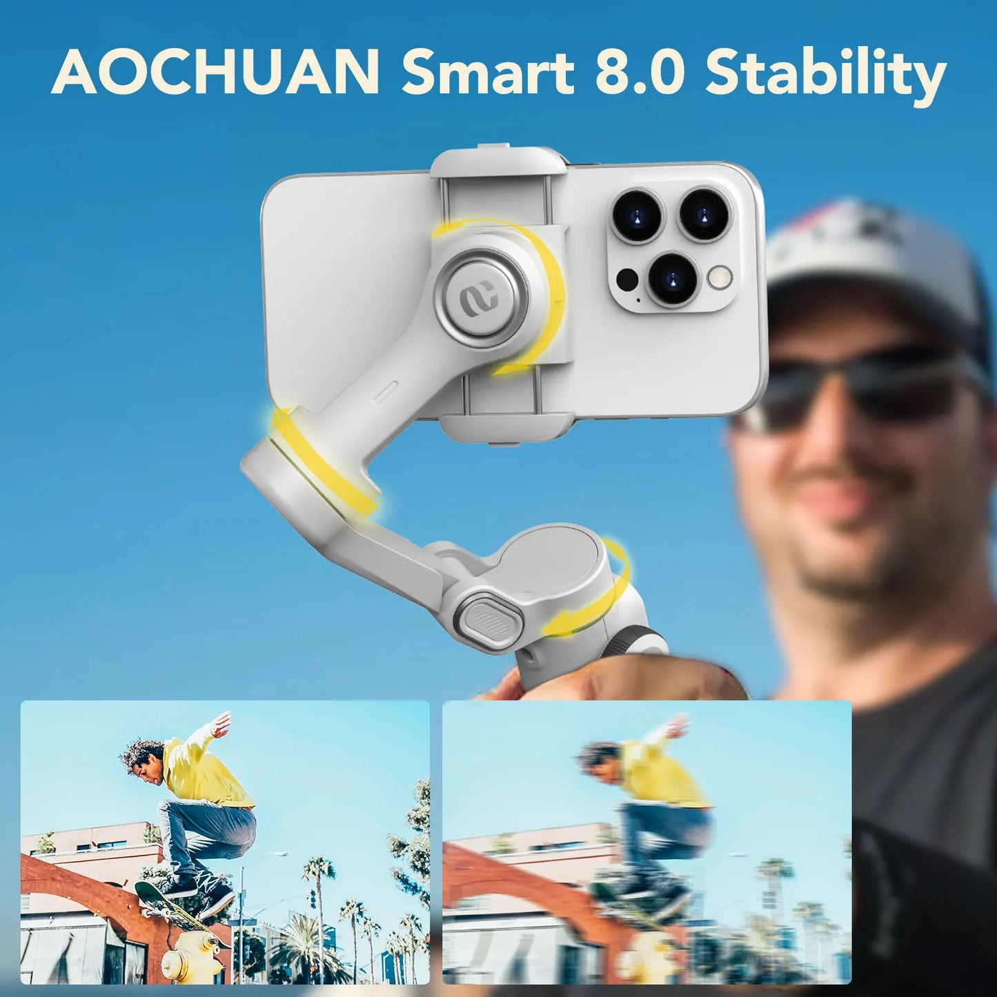 AOCHUAN Smart X2 Smartphone 3 Axis Gimbal Stabilizer For IPhone And Android Phone With built-in extension pole and LED display