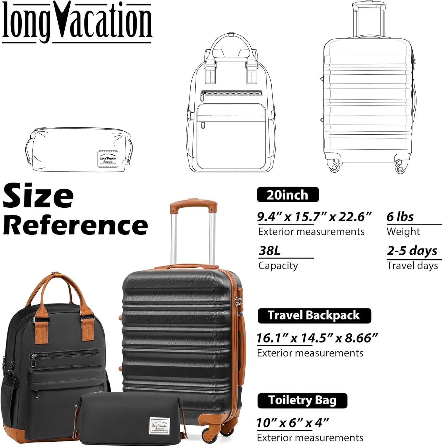 Luggage Set 4 Piece Luggage ABS hardshell TSA Lock Spinner Wheels Luggage Carry on Suitcase WHITE-BROWN, 6 piece set