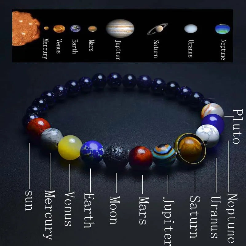 Unique Eight Planets Bracelet Homme Female 6mm 8mm Natural Volcanic Rock Braslet Lapis Lazuli Beaded Brazalete Chakra Braclet