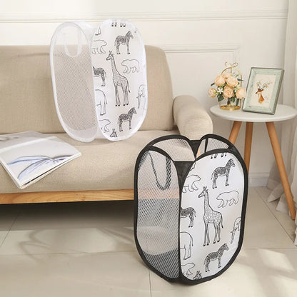 Portable Mesh Pop Up Laundry Hamper Wide Opening Breathable Collapsible Space-Saving Laundry Basket Dorm Travel Bathroom Items