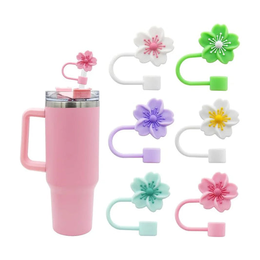 10mm/0.4in Flower Shape Straw Cover Compatible with Stanley 30&40 Oz Tumbler Soft Silicone Flower Straw Cover Straw Lid