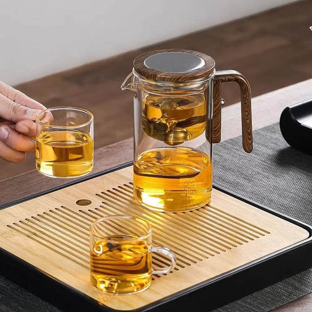 Water Separation Inner Container Teapot One Click Magnetic Switch Tea Separation Filtration Glass Tea Pot Wood Handle Tea - MarvelouStoree