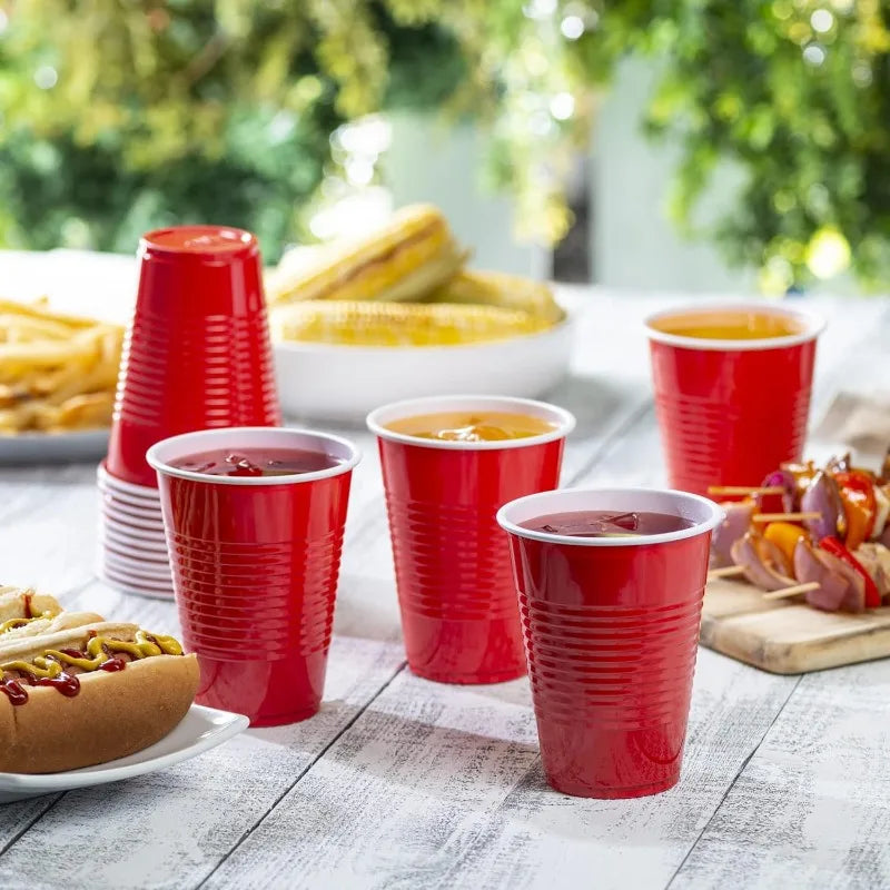 16-Ounce Plastic Party Cups 50 Pack Disposable Plastic Cups Recyclable Red Cups with Fill Lines for Parties Drinks BBQ Picnics