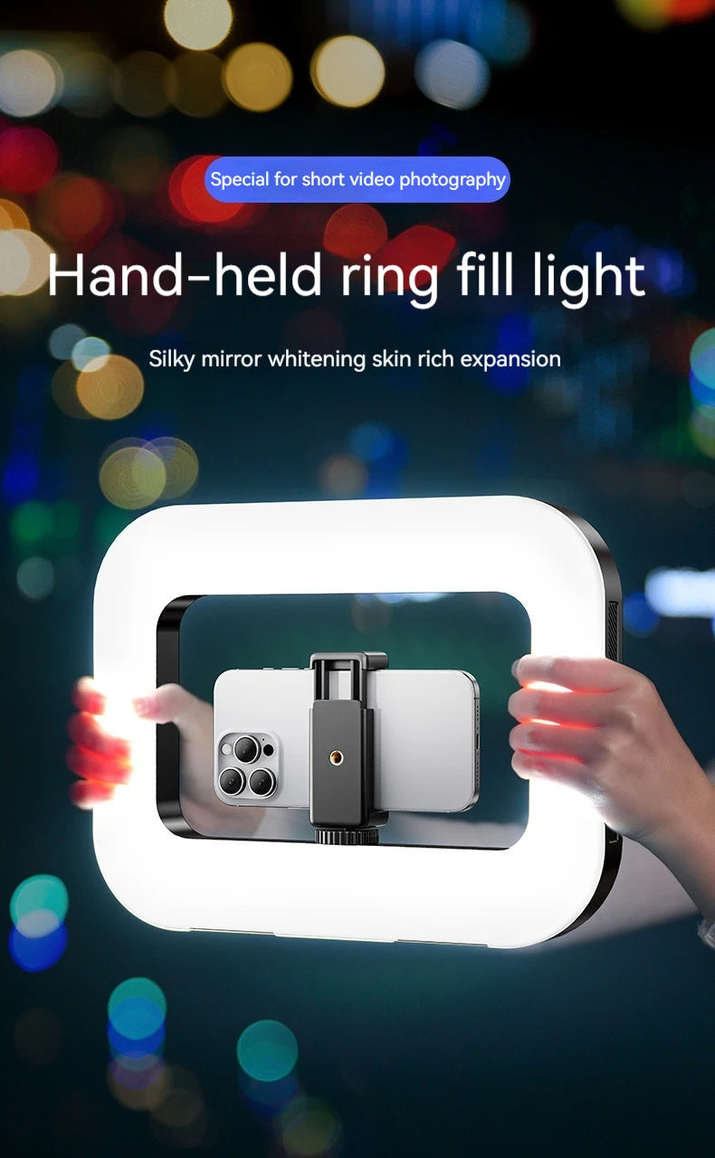 Three-color dimming, ring rabbit cage fill light selfie live broadcast photography light with Bluetooth selfie reverse charging