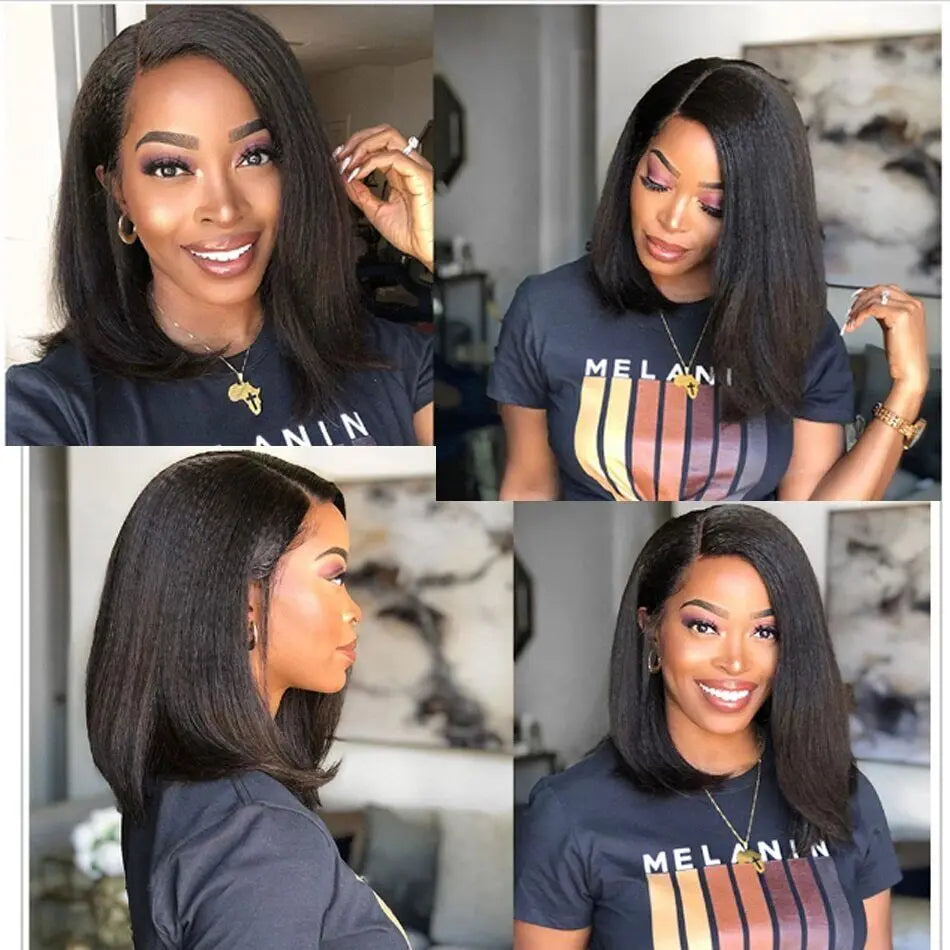 13x4 Transparent Kinky Straight Lace Front Wigs Yaki Straight Human Hair Wigs Bleached Frontal Wigs For Black Women Pre Plucked