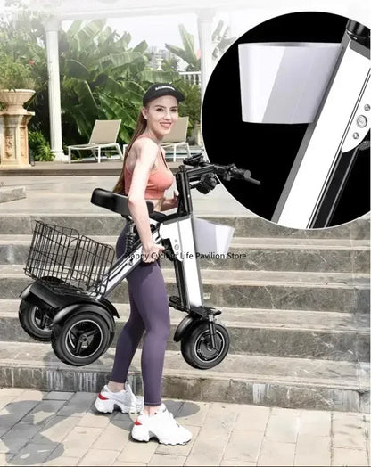 Folding Electric Tricycle With Removable Basket 48V 450W Mini Portable 3 Wheel Electric Scooter With Camping Trailer Support APP