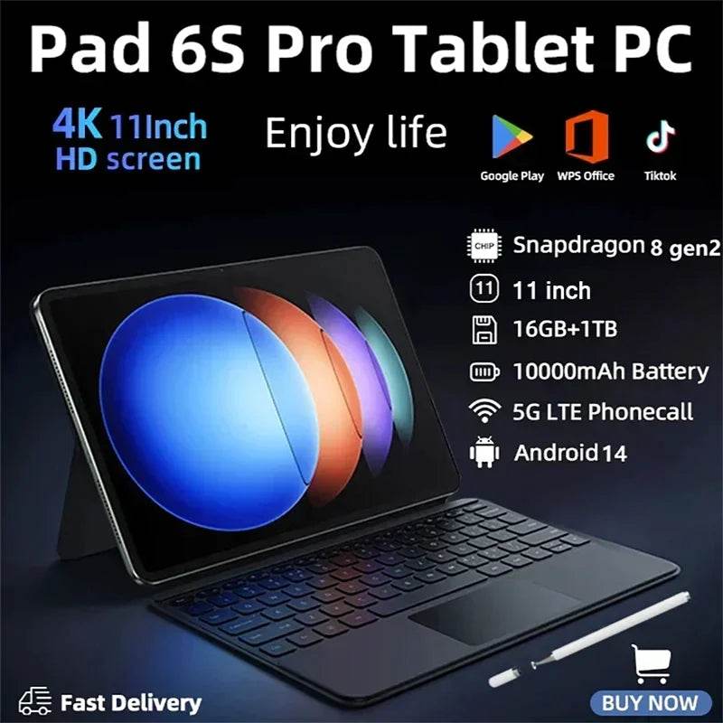 2024 Original Tablet Pad 6S Pro 11inch Android 14 Snapdragon 8 Gen2 16GB+1TB 10000mAh GPS 5G WiFi Dual SIM HD 4K Mi Tablette PC - MarvelouStoree