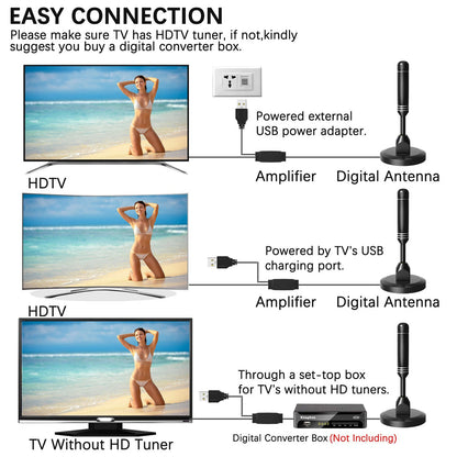 Digital Tv Antenna Hdtv With Amplifier 3600 Mile Range Indoor Outdoor Amplified Antenna With Magnetic Base