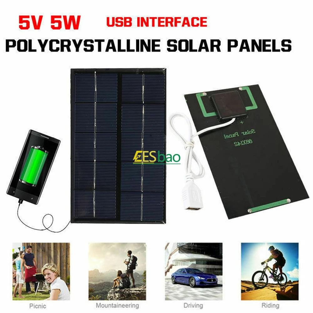 Wholesale Solar Panel USB Waterproof Outdoor Hiking Camping Portable Battery Mobile Phone Charging Bank Charging Panel