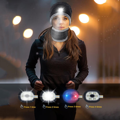 LED Headphone Hat Neck Warmer Set Winter Warm Cap Knitted Elastic Soft Fabric Rechargeable High Brightness Illumination Waterpro