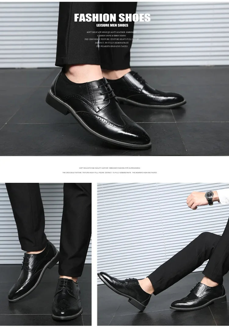 Fashion Black Brown Dress Shoes Mens Business Shoes PU Leather Oxford Social Luxury Shoes Boys Prom Casual Footwear Pointed Toe