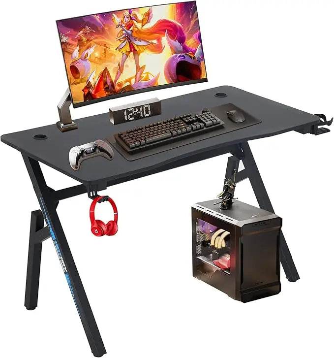 47 Inch Home Office Desk Extra Large Modern Ergonomic PC Carbon Fiber Table Gamer Workstation with Cup Holder Headphone Hook - MarvelouStoree