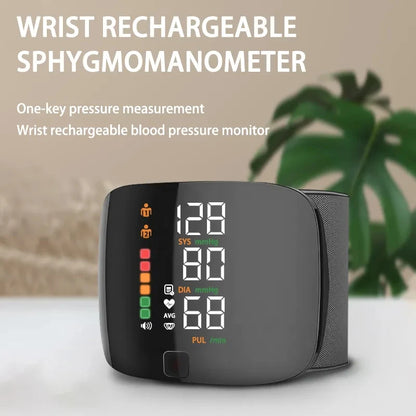 Wrist Type Blood Pressure Monitor LED Display Fast Measurement Digital Tensiometer BP Tonometer Heart Rate USB Rechargeable