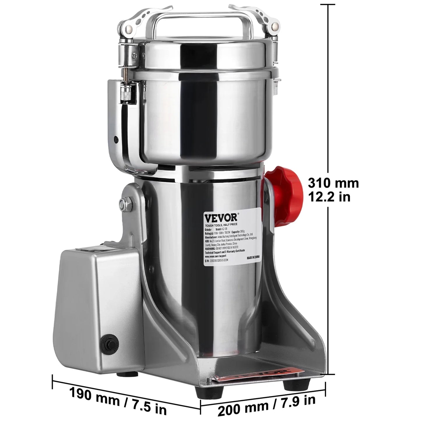 VEVOR Electric Grain Mill Grinder Stainless Steel Pulverizer Powder Machine for Dry Herbs Grains Spices Cereals Coffee Corn