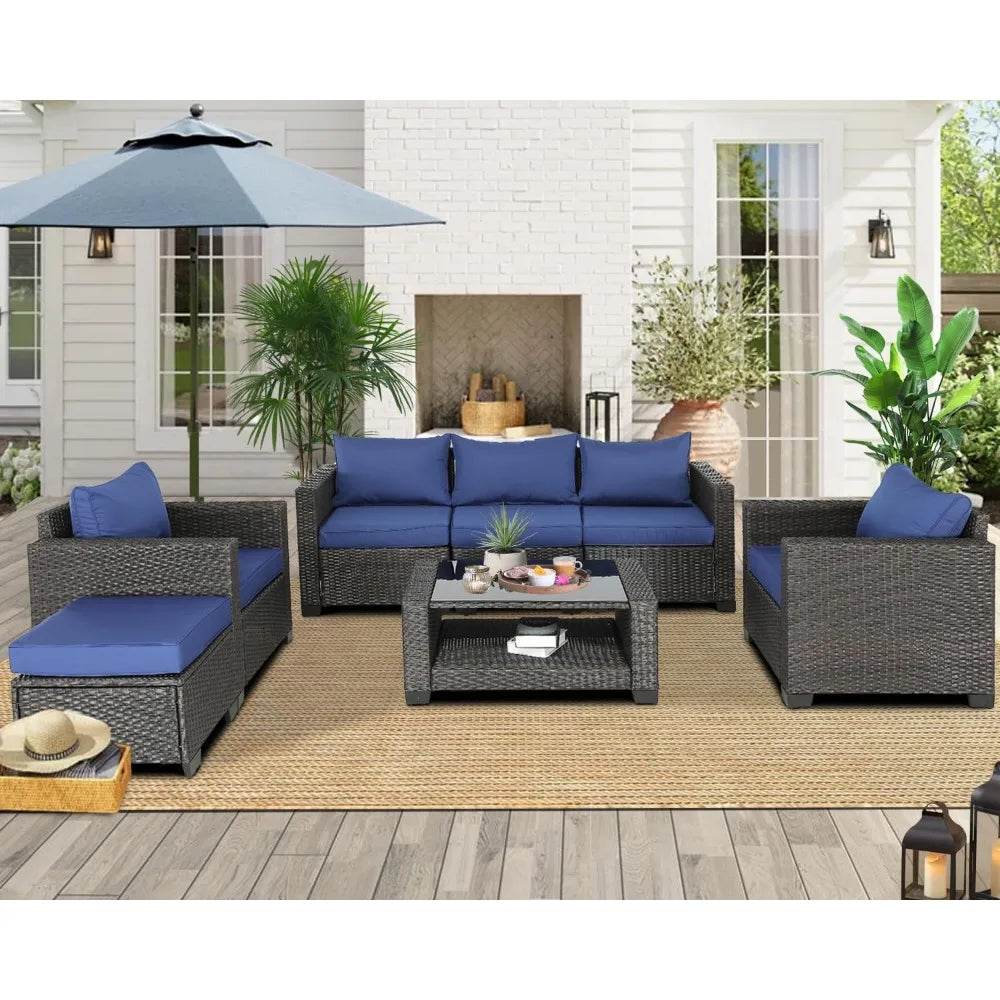 7 Pieces Patio Furniture Sets Conversation Sets Balcony Furniture Outdoor Sectional for Backyard Lawn Garden Porch Poolside - MarvelouStoree