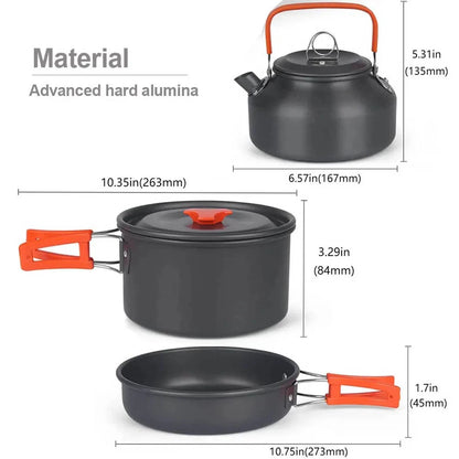 Camping Cooking set Camping Cookware Travel Tableware Outdoor Picnic Set Teapot For 2-3 Peaple Non-stick pots assorted sets