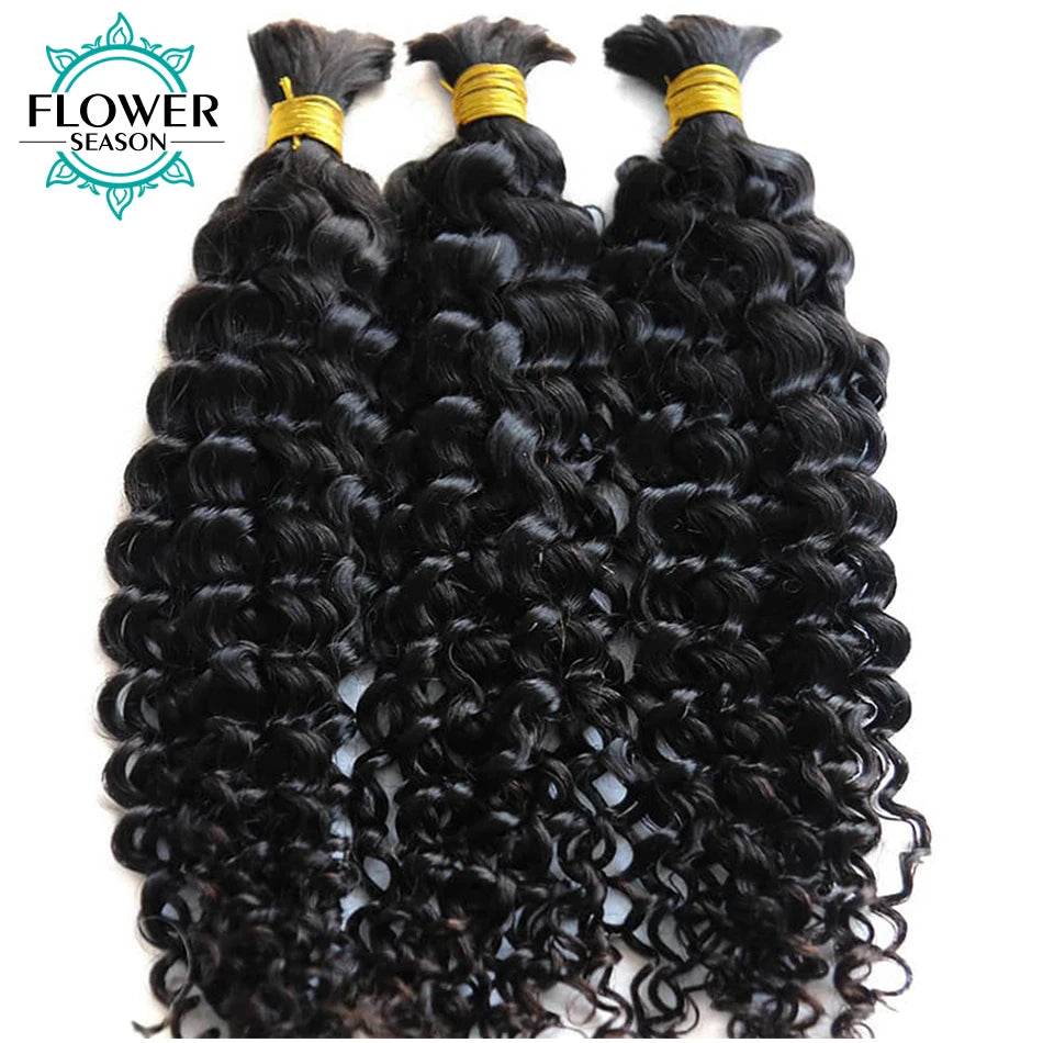 Bulk Human Hair For Braiding Wholesale Burmese Boho Braids Human Hair Extensions No Weft Double Drawn Curly Hair Bulk 3Bundles - MarvelouStoree