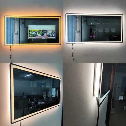 Touch Screen Mirror With Tv Android 11 Led Bath Gym Magic Smart Mirror IP65 Waterproof Bathroom Mirror Tv Hotel Home