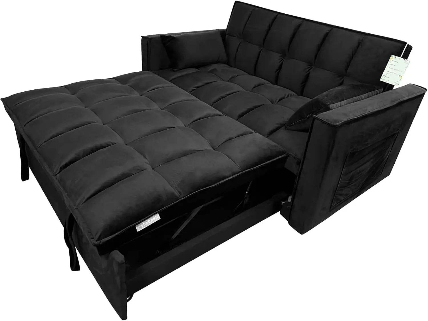 Convertible Sofa Bed, 3-in-1 Multi-Functional Velvet Sleeper Pull-Out Couch, 55'' Loveseat Bed Chaise Lounge with Adjustable - MarvelouStoree