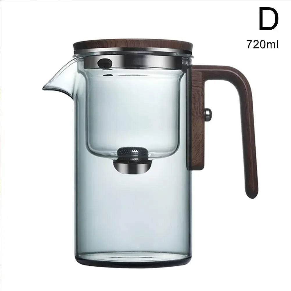 Water Separation Inner Container Teapot One Click Magnetic Switch Tea Separation Filtration Glass Tea Pot Wood Handle Tea - MarvelouStoree