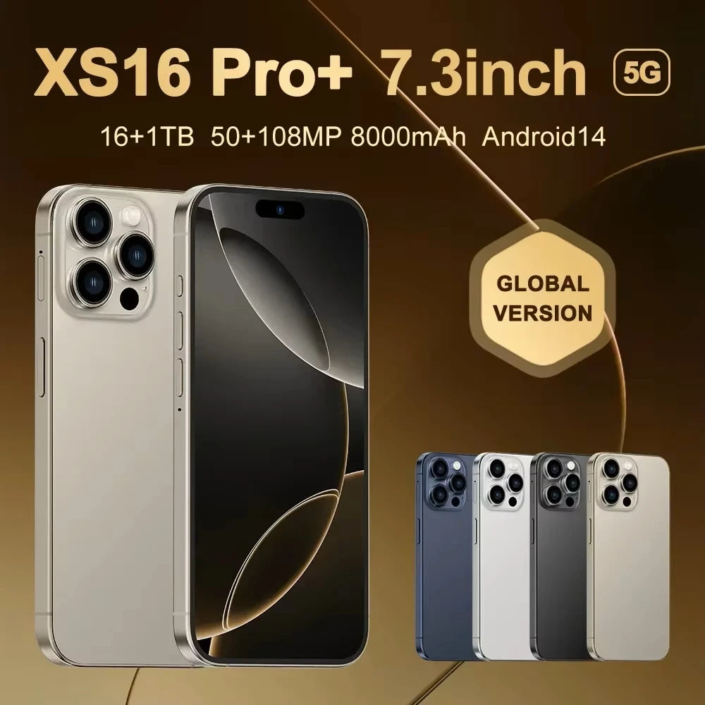 Original For Brand 16GB+1TB For Smartphone 7.3 inch XS16 Pro+ Full Screen 4G 5G Cell Phone 8000mAh Mobile Phones Global Version﻿