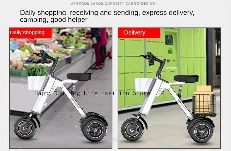 Folding Electric Tricycle With Removable Basket 48V 450W Mini Portable 3 Wheel Electric Scooter With Camping Trailer Support APP