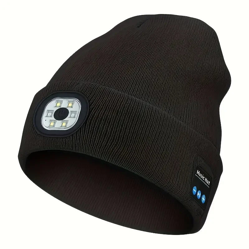 Bluetooth Beanie Hat with Light, Headlamp Cap with Headphones and Built-in Speaker Mic, Gifts for Men Women Teen