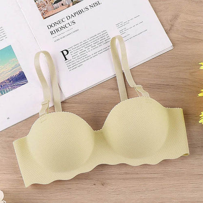 Female Gather Removable Shoulder Strap Solid Color Wireless Lingerie One-pieces Sexy Bras Push Up Seamless Underwear for Women - MarvelouStoree