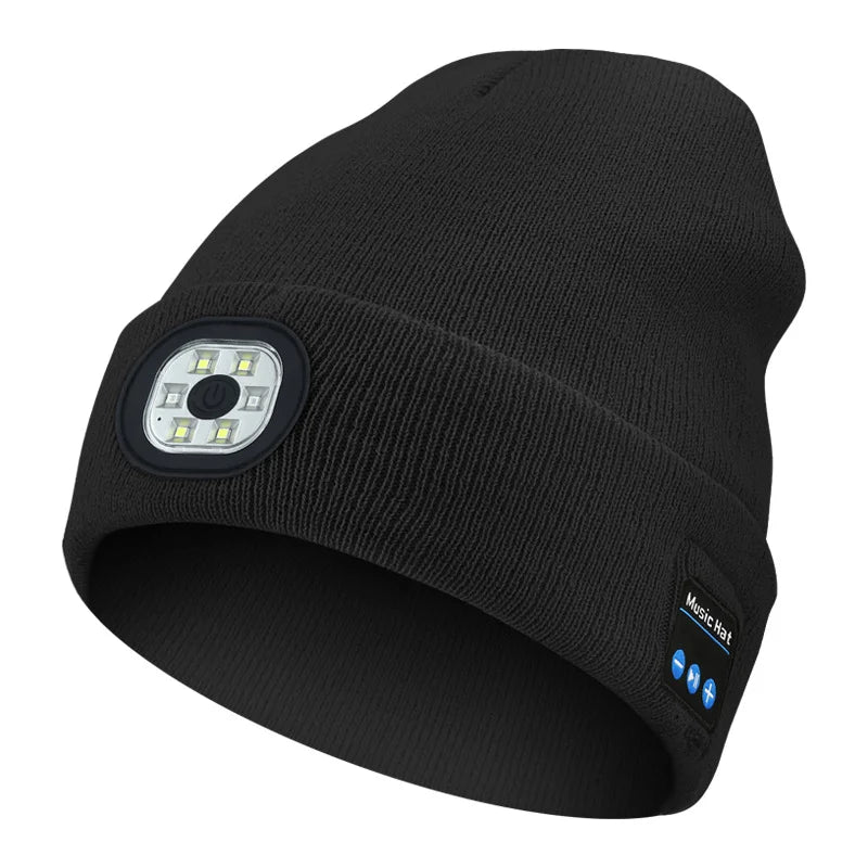 Outdoor Sport Wireless Headphone Knit Hat Beanie Earphone Bluetooth 5.0 Stereo Speakers LED Light Cap Smart Earbuds With MIC