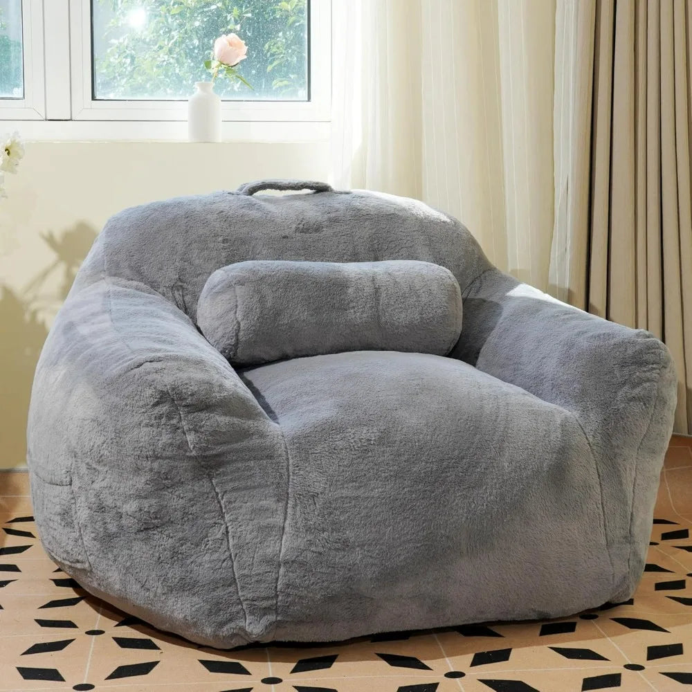 Giant Bean Bag Chair for Adults, Faux Fur Fabric Large Bean Bag Chair, Comfortable Bean Bag Sofa Chair with Ergonomic Support