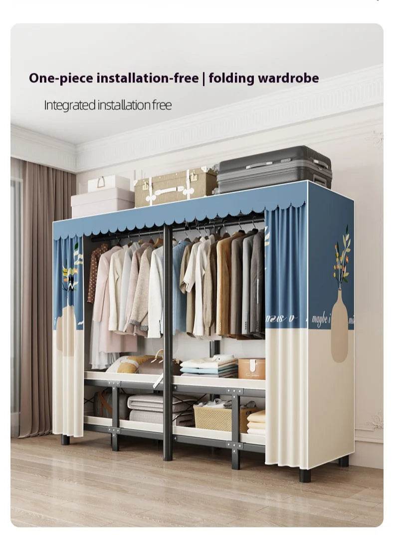 Cloth Wardrobe Foldable Steel Frame Simple Durable RentalRoom Storage Closet Locker Bedroom Furniture Installation-Free Wardrobe - MarvelouStoree