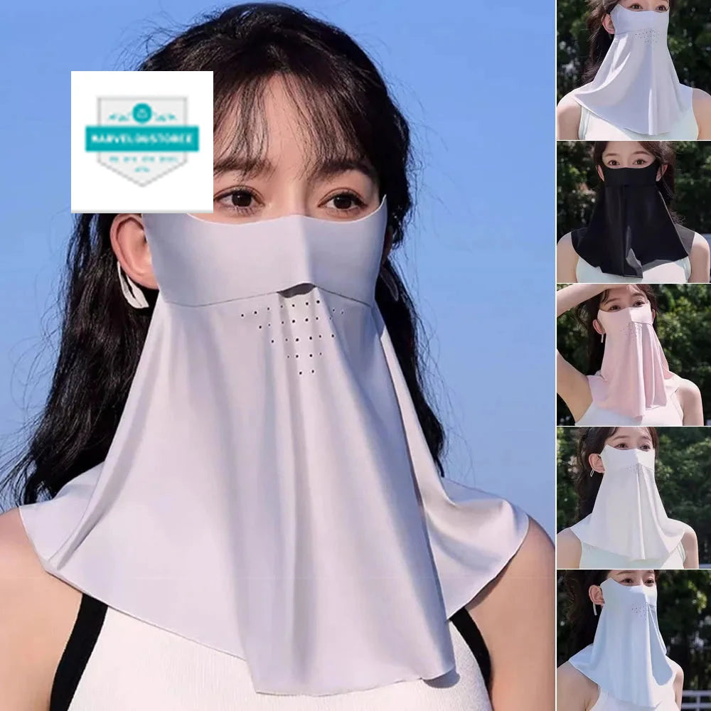 Summer UV Protection Sunscreen Mask Face Scarf Cycling Sunscreen Ice Silk Mask Face Cover Neck Wrap Cover Breathe Traceless Thin