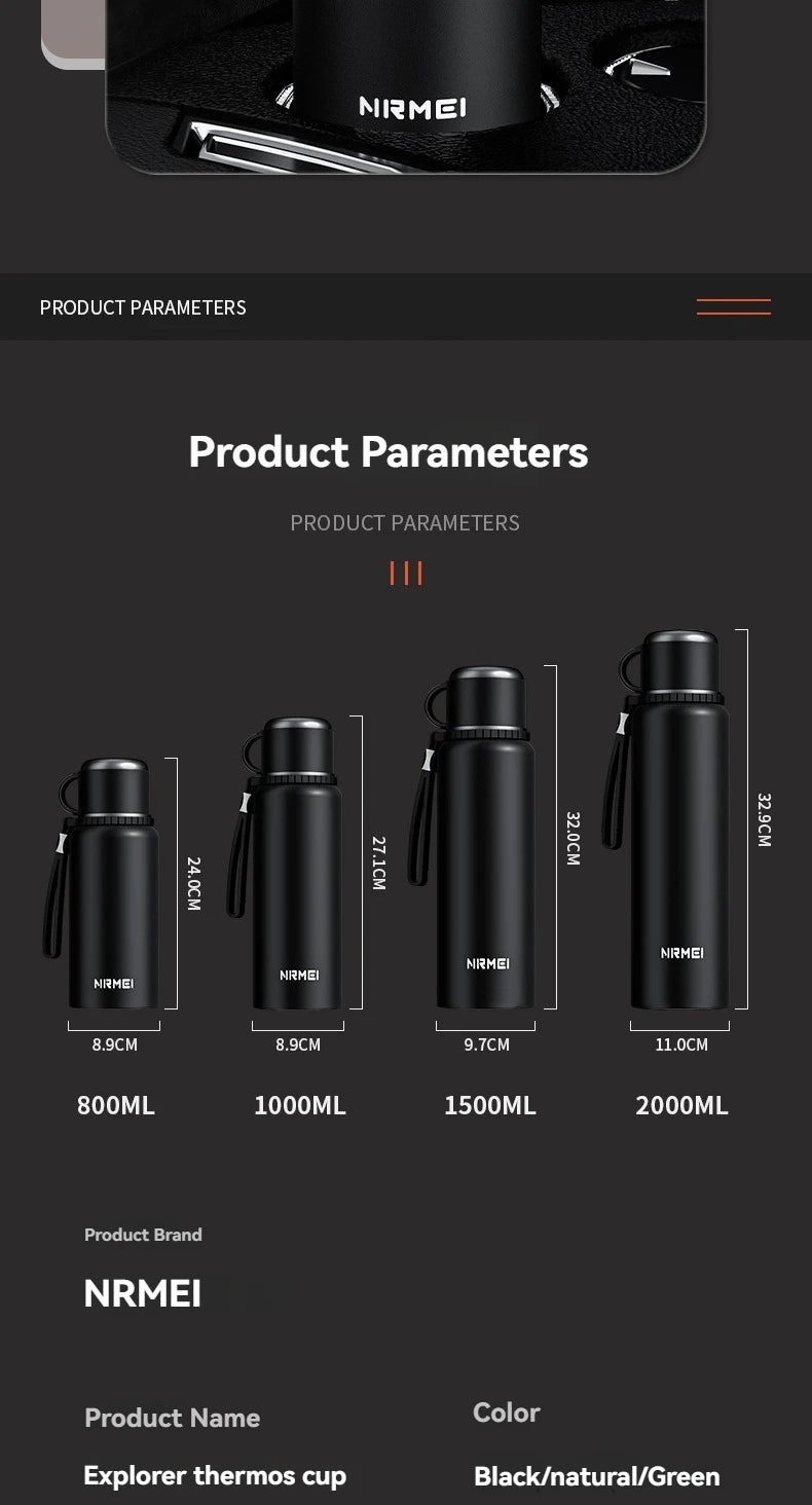 2L Thermos Insulated Water Bottle Smart Vacuum Flask coffee drinkware cup Stainless Steel Double Wall Kettles Hot Water Bottle