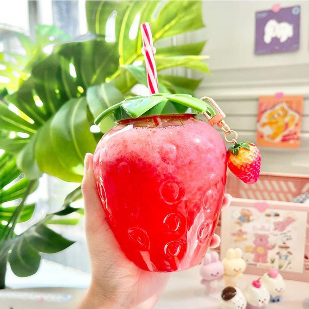 500 ml Water Bottle Cup With Straw Cute Strawberry Shape Leak-Proof Tumbler Juice Mug Drinking Tools Drinkware Photography Pops