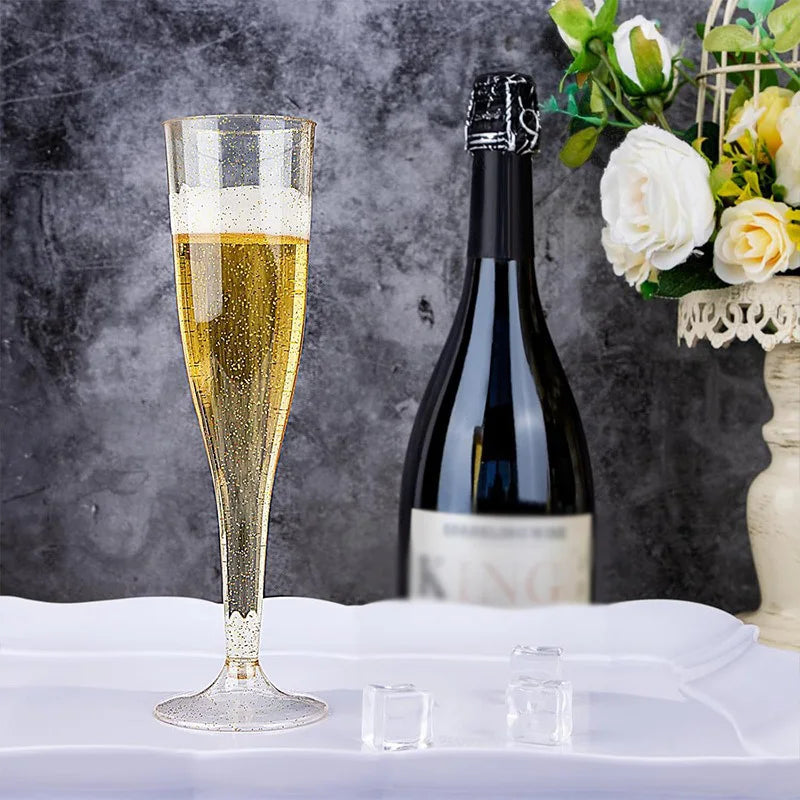 25pcs Clear Plastic Champagne Flutes 5Oz Glitter Champagne Cups Reusable Wedding Party Wine Cups Crystal Wine Cocktail Cups