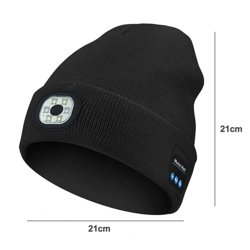 Winter Wireless Music Bluetooth 5.0 Headphone Beanie Hat With LED Light HD Stereo Speakers Handfree Headset Headphone Call MIC