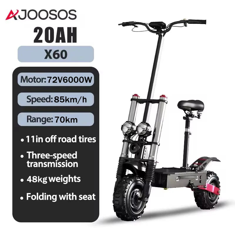 1200W 1300W 2400W 6000W Commuter Seated Adults Electric Scooter 48V/72V E-Scooter 10 inch Tubeless Off Road Tire with LCD